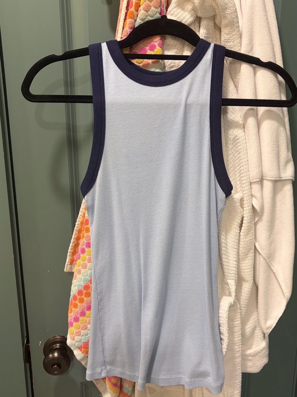 a new day Light Blue Tank with Navy Trim